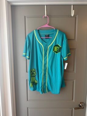 NWT Kids Teal & Lime Minecraft Movie Inspired Baseball Jersey